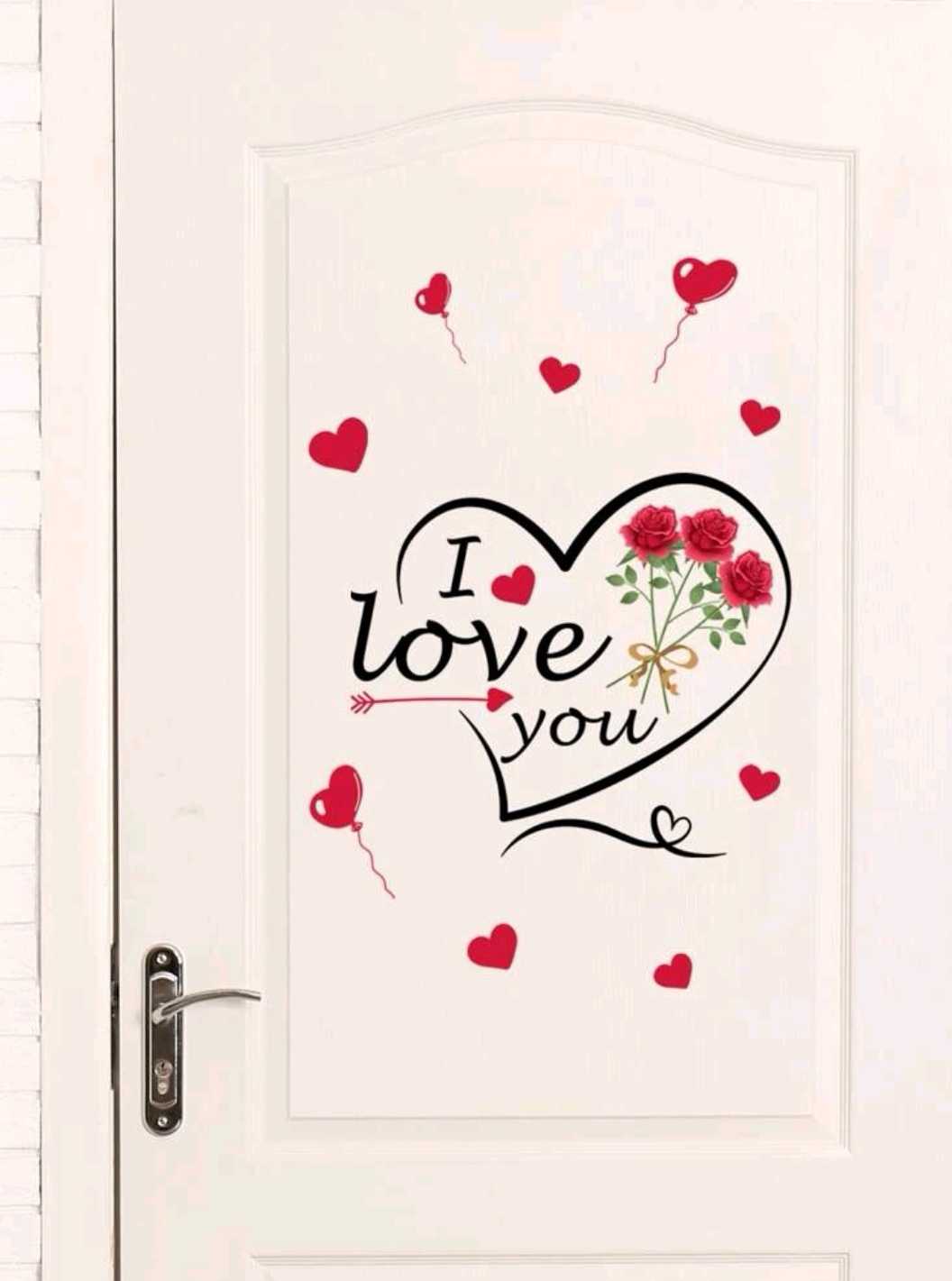 4ملصقات حائط عيد الحب بجرافيك القلب وشعار قطعة واحدة